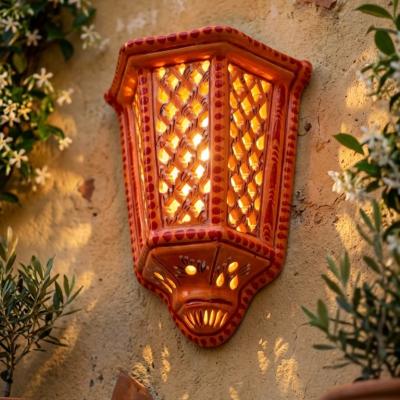 Hand-Painted Orange Ceramic Wall Lantern Sconce