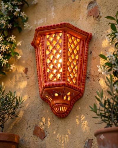 Hand-Painted Orange Ceramic Wall Lantern Sconce
