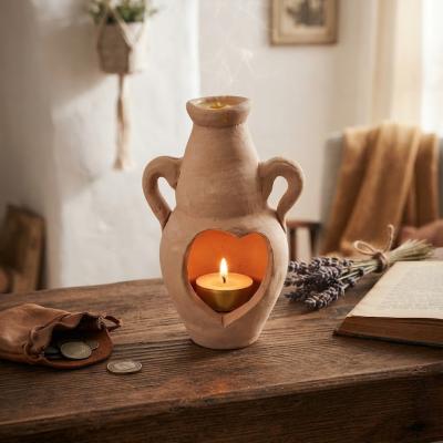 Handcrafted Terracotta Heart Cutout Amphora Oil Burner