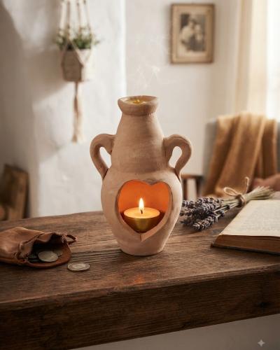Handcrafted Terracotta Heart Cutout Amphora Oil Burner