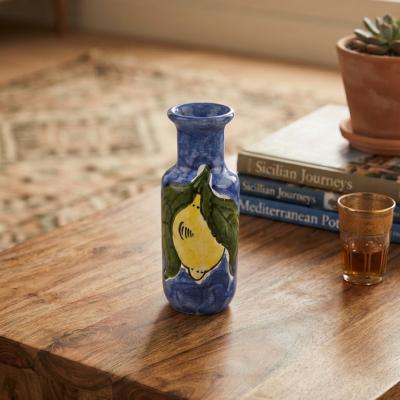 Small Hand-Painted Yellow Ceramic Vase – Lemon Motif