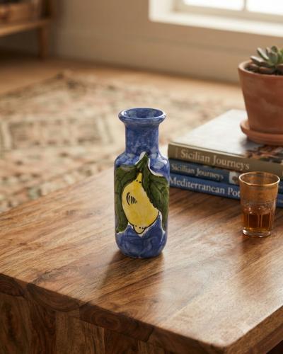 Small Hand-Painted Yellow Ceramic Vase – Lemon Motif