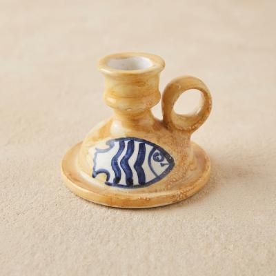 Hand-Painted Ceramic Candlestick Holder