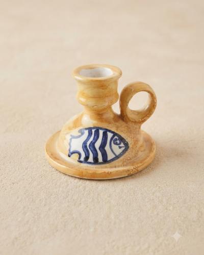 Hand-Painted Ceramic Candlestick Holder
