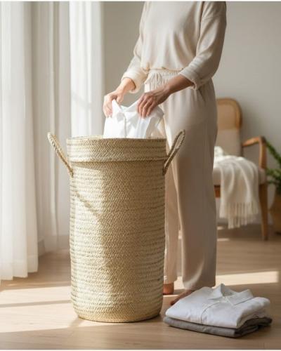 Panier linge en paille
