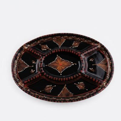 Handcrafted Ceramic Multi-Compartment Serving Platter with Geometric Motifs