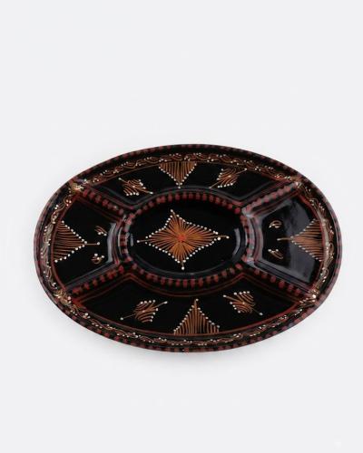 Handcrafted Ceramic Multi-Compartment Serving Platter with Geometric Motifs
