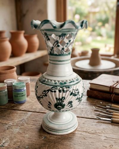 Hand-Painted Vintage Ceramic Cutout Vase