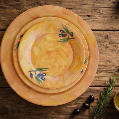 Hand-Painted Ceramic Plate with Mediterranean Olive Motif