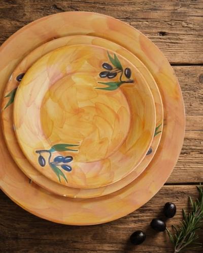 Hand-Painted Ceramic Plate with Mediterranean Olive Motif