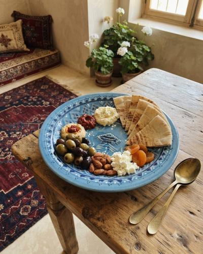 Hand-Painted Tunisian Ceramic Deep Serving Plate - Blue Geometric & Traditional Motifs