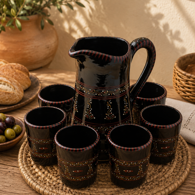 Moroccan Terracotta Juice Set - Pitcher & 5 Cups