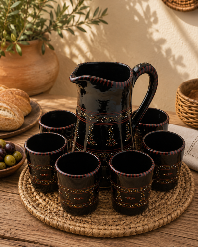 Moroccan Terracotta Juice Set - Pitcher & 5 Cups
