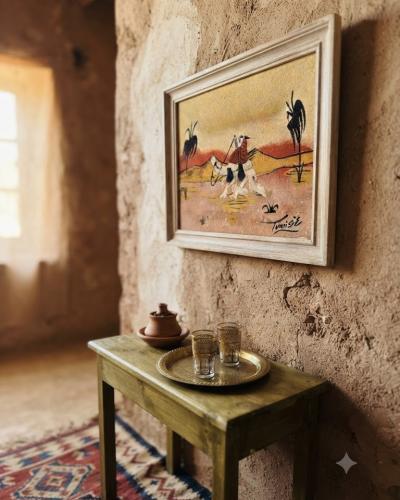 Handcrafted Tunisian Sand Art Desert Scene in Wooden Frame