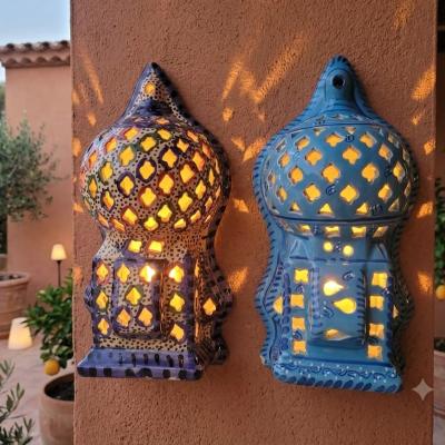 Hand-Painted Multicolored Ceramic Wall Lantern Sconce