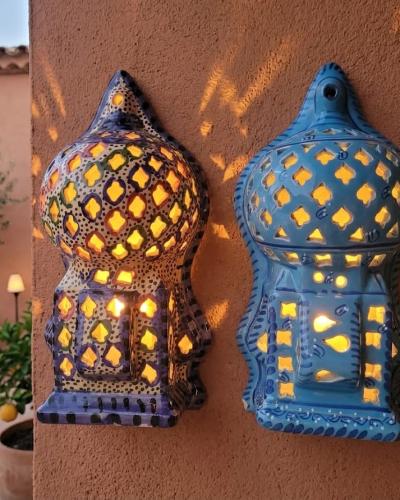 Hand-Painted Multicolored Ceramic Wall Lantern Sconce