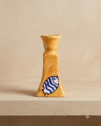 Hand-Painted Ceramic Candlestick Holder