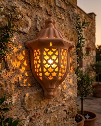 Handcrafted Raw Terracotta Ceramic Wall Lantern Sconce