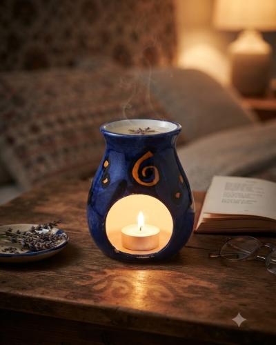 Artisan Blue & Orange Ceramic Oil Burner & Tealight Holder