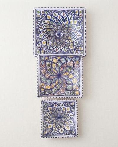Set of 3 Hand-Painted Artisanal Square Platters