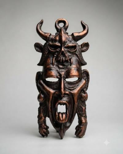 Ceremonial Horned Tribal Wall Mask