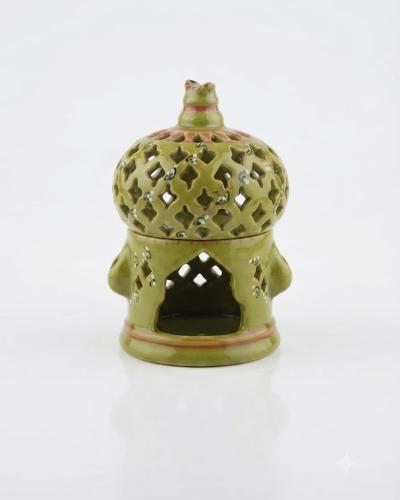 Artisan Green Ceramic Olibanum Burner & Tealight Lamp