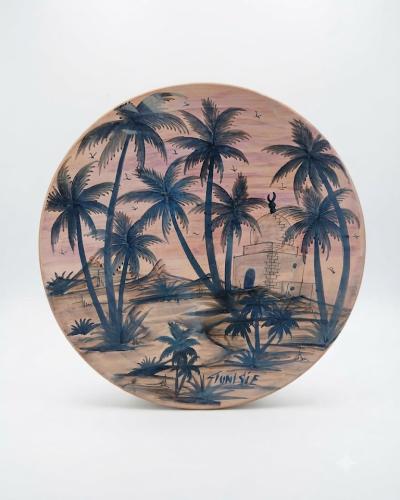 Large Hand-Painted Decorative Ceramic Plate  - Tunisian Oasis Landscape