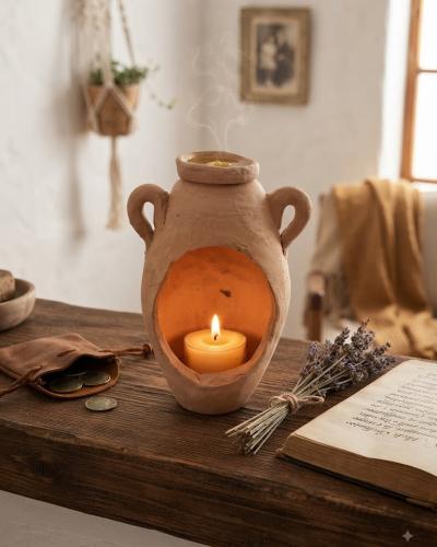 Handcrafted Terracotta Heart Cutout Amphora Oil Burner