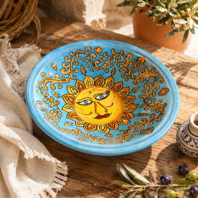 Hand Painted Tunisian Ceramic Sun Bowl – Mediterranean Artisan Tableware