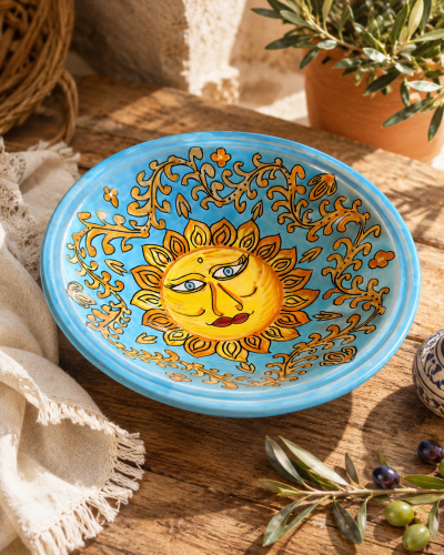 Hand Painted Tunisian Ceramic Sun Bowl – Mediterranean Artisan Tableware