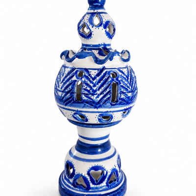 Handmade Tunisian Ceramic Lantern – Blue & White Decorative Candle Holder