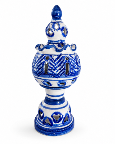 Handmade Tunisian Ceramic Lantern – Blue & White Decorative Candle Holder