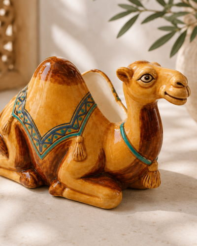Handmade Tunisian Ceramic Camel Napkin Holder – Decorative Table Napkin Organizer