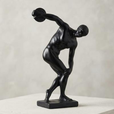 Artisanal Black-Finished Classical Discus Thrower Sculpture