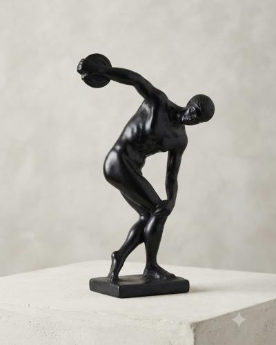 Artisanal Black-Finished Classical Discus Thrower Sculpture