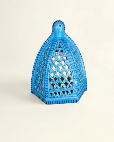 Hand-Crafted Turquoise Blue Ceramic Lattice Lantern