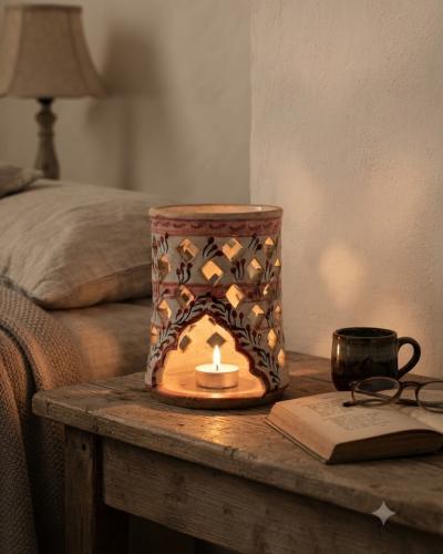 Handcrafted Blue Ceramic Tealight Holder & Diffuser