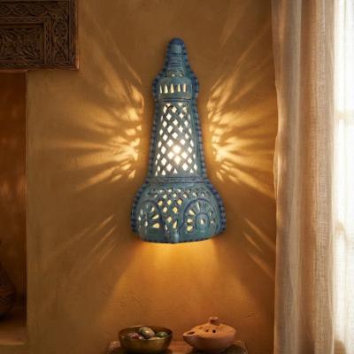 Artisan Ceramic Wall Sconce – Sky Blue Openwork Design