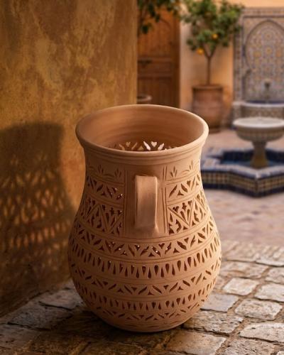 Hand-Carved Openwork Terracotta Lantern Vase