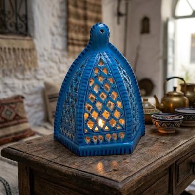 Hand-Crafted Turquoise Blue Ceramic Lattice Lantern