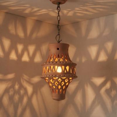 Handmade Openwork Terracotta Pendant Light – Geometric Design