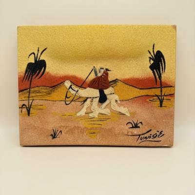 Handcrafted Tunisian Sand Art Desert Scene in Wooden Frame
