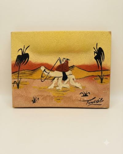 Handcrafted Tunisian Sand Art Desert Scene in Wooden Frame