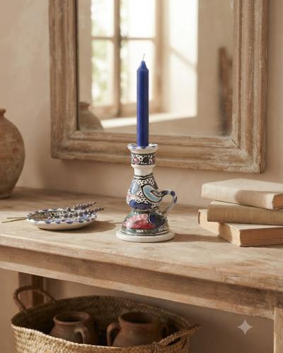Hand-Painted Ceramic Candlestick Holder