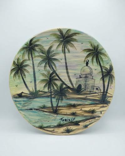 Large Hand-Painted Decorative Ceramic Plate - Tunisian Oasis Landscape