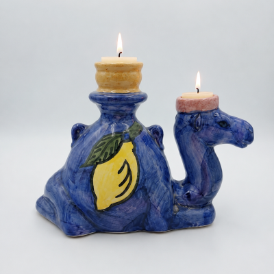 Handmade Tunisian Ceramic Camel Candle Holder – Blue Pottery Tealight Holder