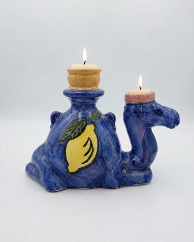 Handmade Tunisian Ceramic Camel Candle Holder – Blue Pottery Tealight Holder