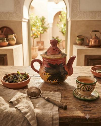 Hand-Painted Terracotta Ceramic Teapot