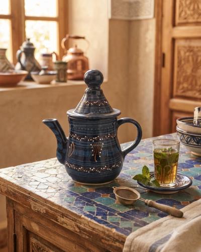 Hand-Painted Terracotta Ceramic Teapot