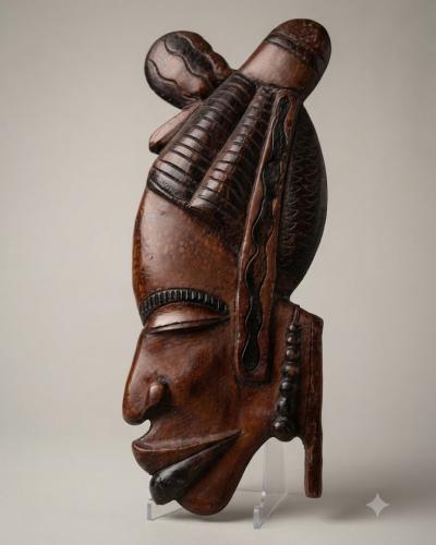 Tribal Heritage Hand-Carved Wooden Fertility Mask Wall Art
